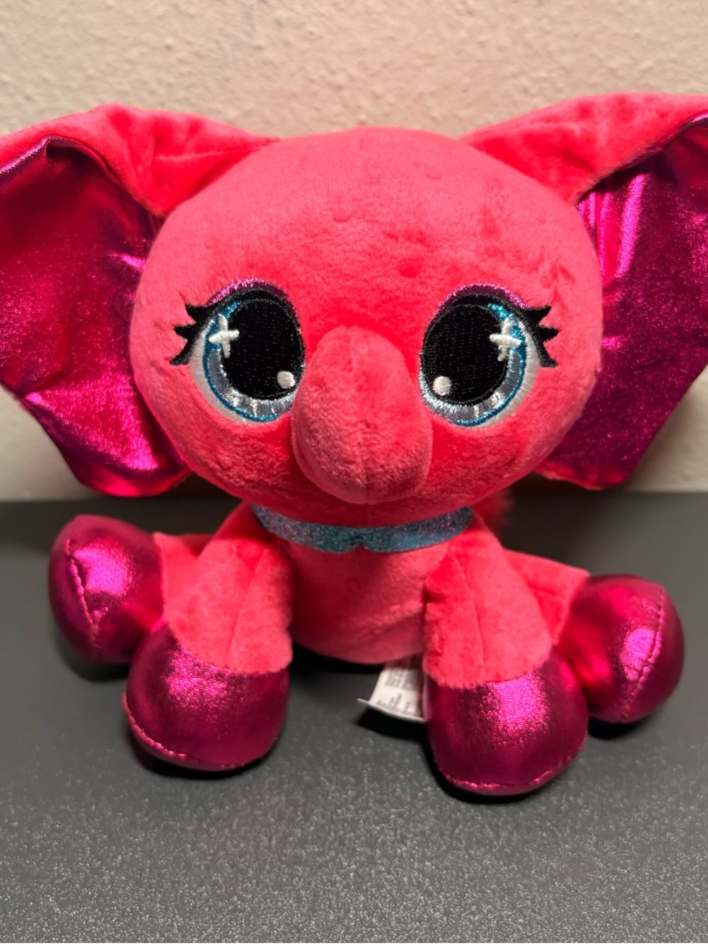 GANZ Bright Pink Elephant Plush with Shiny Magenta Accents